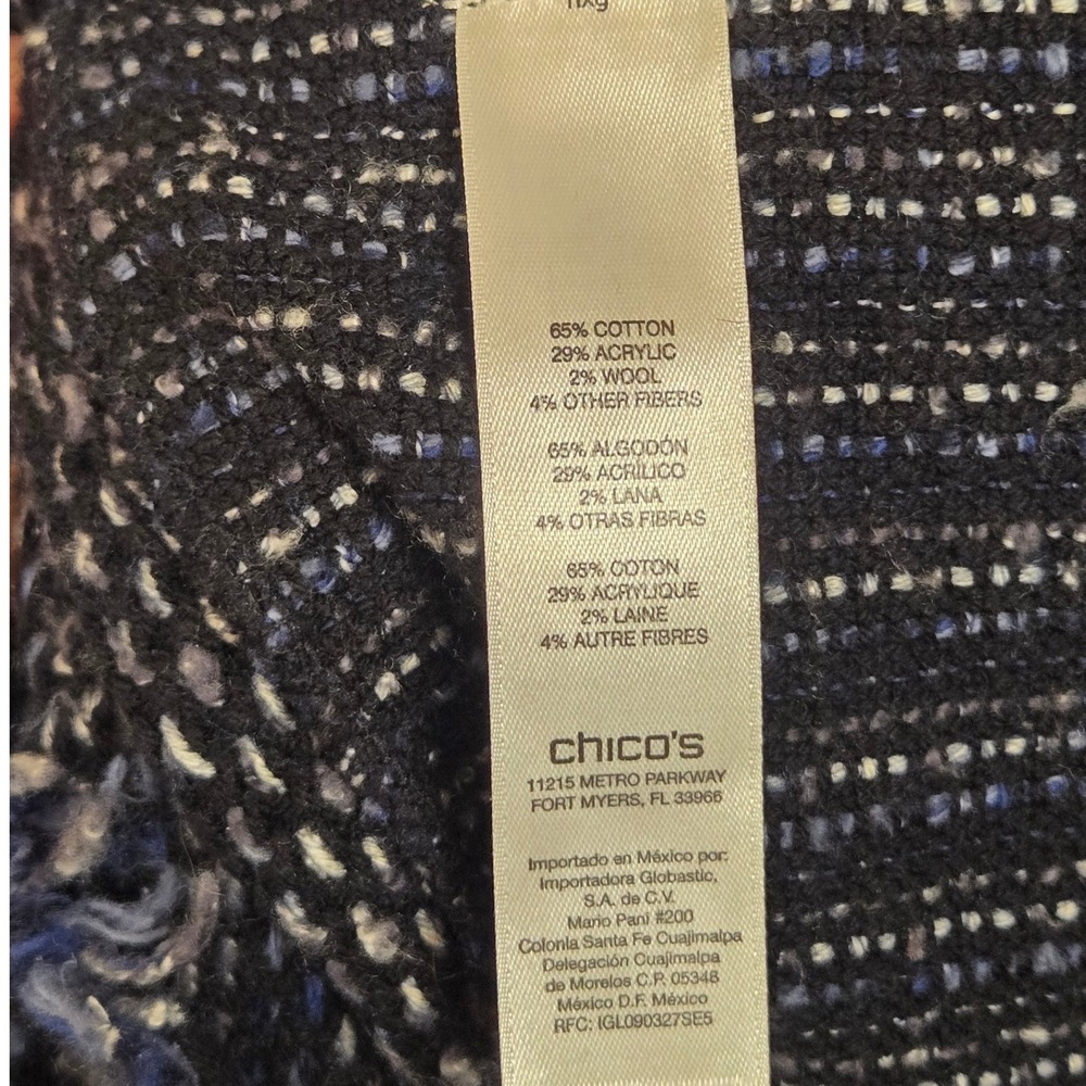 Chicos Blue Fringe Open Front Cardigan Jacket Blazer Size 12 Career - Picture 4 of 8